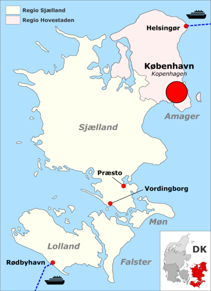 Eilanden van de Deense regio's Sjælland en Hovestaden