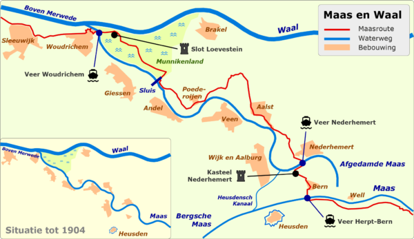 Maasroute scheiding tussen Maas en Waal/Rijn